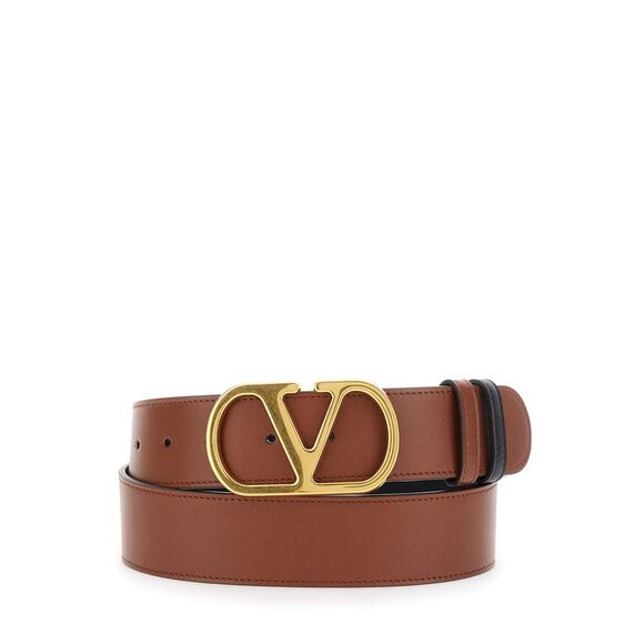 Valentino Garavani Men Brown Reversible Belt With Vlogo Buckle In Leather Man